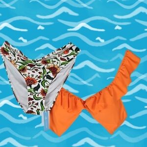 Orange Bikini Floral Ruffle Swimsuit
